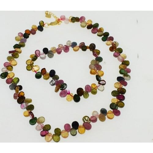 One set Tourmaline multicolors drop 5-7mm chocker Necklace /bracelet nature for women gift