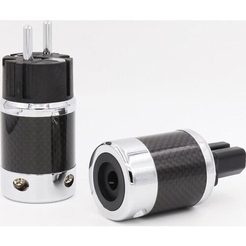 Unprinted Carbon Fiber Rhodium Plated Schuko Power Plug Connector IEC Female Connector