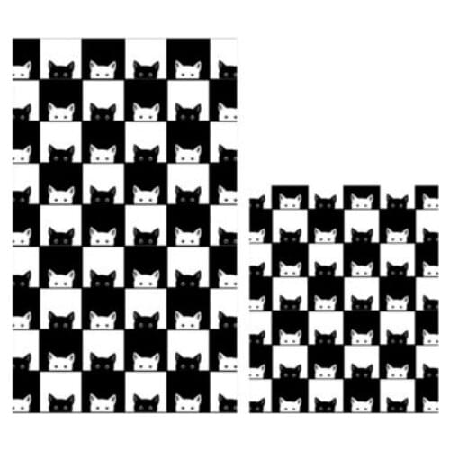 Black-White Cat 2 Pieces Bath Mat Set Closet Set