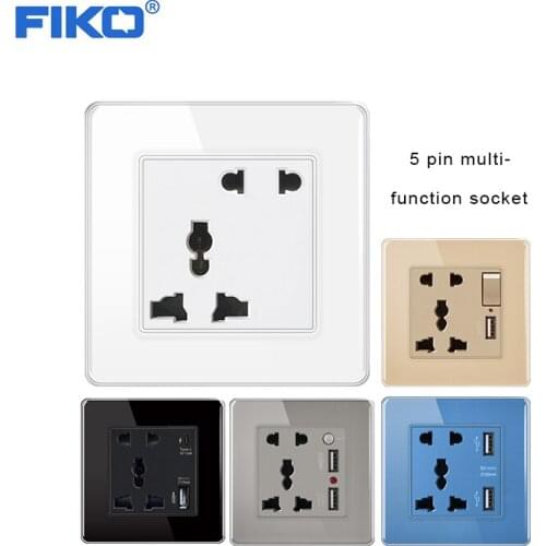 FIKO 86 type five color tempered glass multifunctional two three pole five hole / with USB with type-C / with switch socket pane