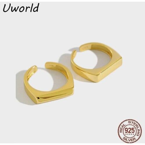 INS Minimalist 18K Gold Filled 925 Sterling Silver Ring Jewelry Geometric rectangle smooth opening female silver ring