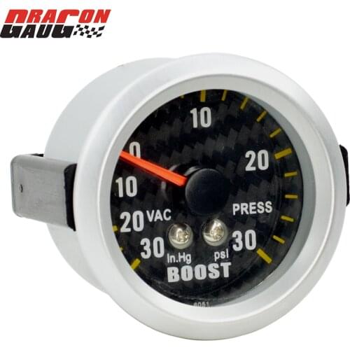 Dragon 52mm Carbon Tattoos Car Mechanical Turbo Boost Gauge Vacuum Turbine 0-30 In.Hg 0-30 PSI PRESS Meter Free Shipping
