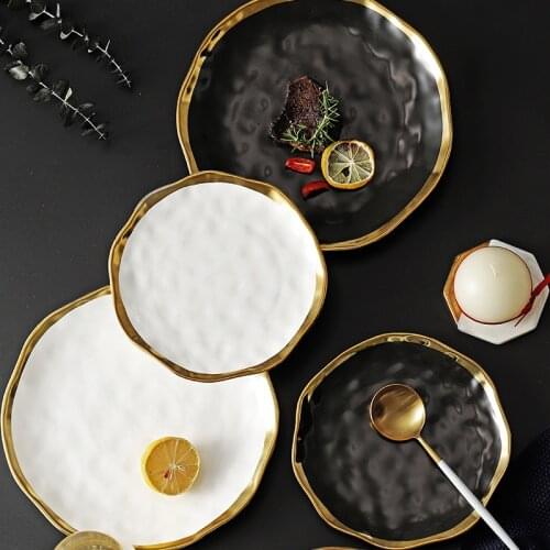 Nordic ceramic plate Fruit salad Dessert christmas plates gold plates black porcelain dinner sets Party round trays decorative
