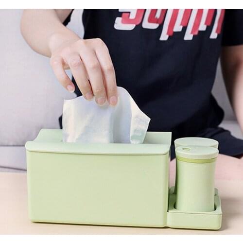 Bamboo Fiber Tissue Box With Cotton Swabs Toothpick Organizer Set Creative Paper Storage Box