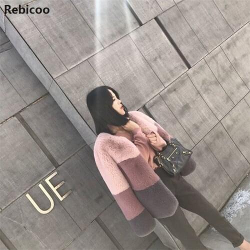 Small Fresh Temperamental Fur Coat Winter Soft Imitation Rabbit Short Color Matching Fur Outwear Mujer Female Jacket
