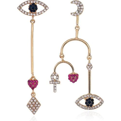 Fashion Asymmetric Eye Crystal Rhinestone Drop Earrings for Women Girls Fashion Jewelry