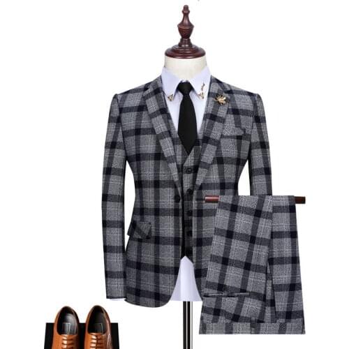 Fashion Korean Slim Plaid Suit Single Breasted Suit 3 Piece Gentleman High Quality Wedding Suit Terno Masculino Trajes De Novio