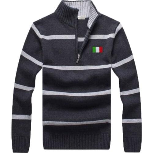 Mens Autumn / Winter 100% Cotton Lapel Sweater Jacket Brand Zipper Top Embroidered Ltalian Warm Casual Knitted Striped Jacket