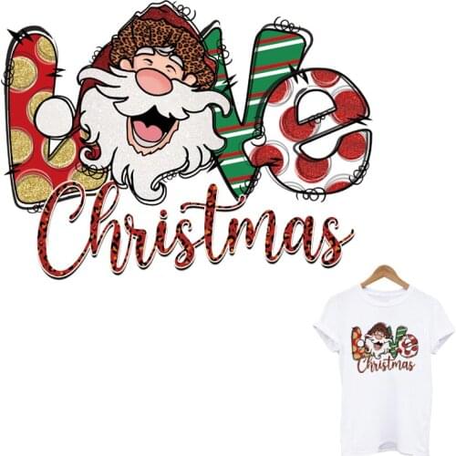 Love Christmas Man Gliter Heat Transfer Sticker On Clothes DIY Washable Iron On Patches For Clothing Christmas Gift Decoration