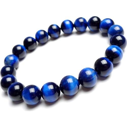 Genuine Natural Blue Tiger Eye Gemstone Bracelet Woman Man Healing Crystal Blue Round Bead Wholesale 10mm 12mm 14mm 16mm