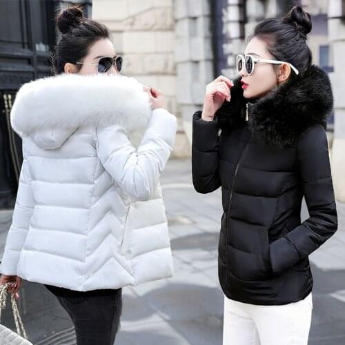 2021 New Winter Jacket Women Parkas Coat Fur Collar Hooded Parka Female Jackets Thick Warm Cotton Padded Jacket Outerwear