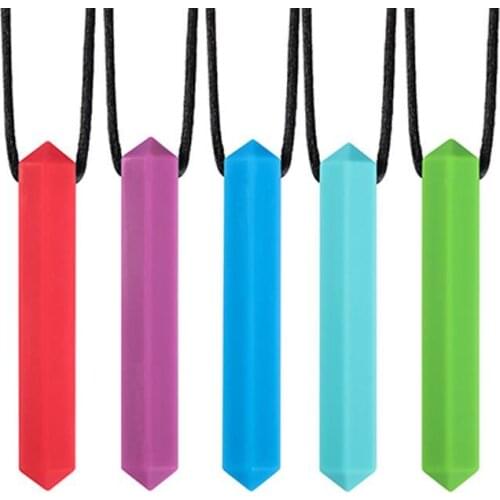 Sensory Crayon Teether Necklace Best Tools for Autism and Teething Kids Silicone Chewy Toys Chewing Pendant for Boys & Girls
