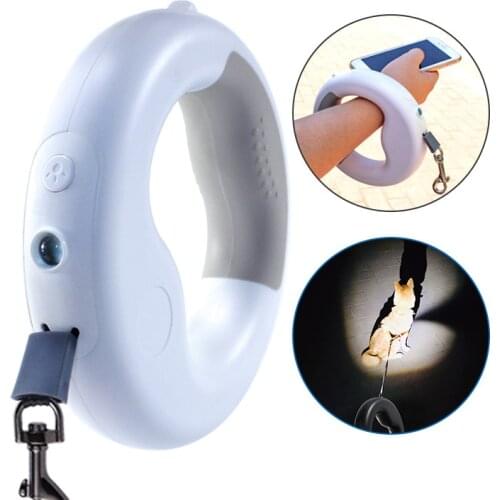 Durable Automatic Retractable Pet Puppy Cat Traction Rope with Rechargeable LED Light Walking Dog Belt Leash Pet Supplies