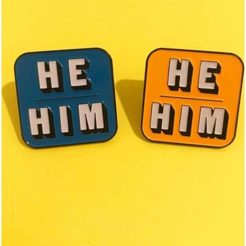 Sale He/Him Enamel Pins Blue Pronoun Pin Brooches Fashion Metal Medal Lapel Badges Backpack Jewelry Accessories 2021