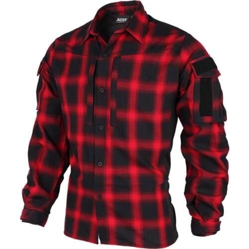 [TRN]BAC Spring Autumn Commuter Tactical Plaid Shirt Combat Clothes Drop Shipping - S M L XL XXL (Red) Thin Version
