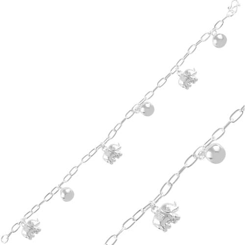 Silver 925 Sterling Dangle Elephant & Zilli Ball Sterling Bracelet