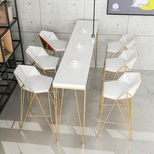 Nordic Light Luxury Golden Bar Table Net Red Iron Art Home Milk Tea Bar Marble Dining Chair High Foot Stools