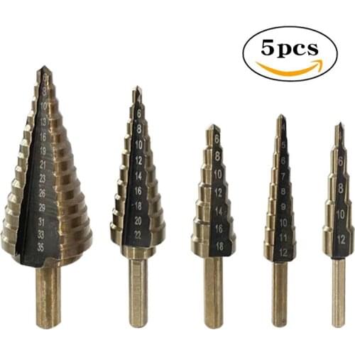 5Pcs Black Yellow Step Drill High Speed Steel Metric Electric Drill Reamer Drilling Bit Set Triangle Shank Straight Groove