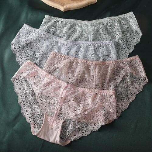 KISS WIFE Sexy Women Lace Panties Underwear Soft and Sexy Lace Triangle Briefs L XL XXL Transparent Floral Lingerie Briefs
