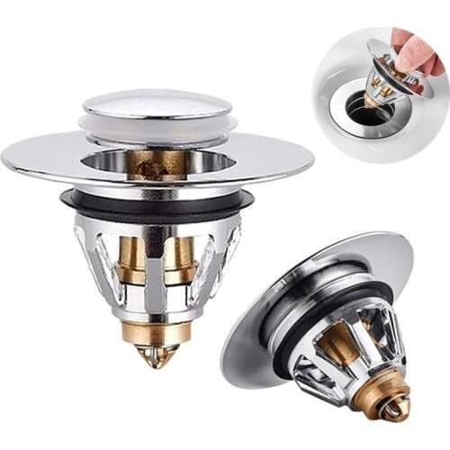 Zezzo Universal Basin Pop-up Drain Filter Stainless Steel Bounce Core Push-type Tool Build-in Strainer Basin Pop-up Drain Filter