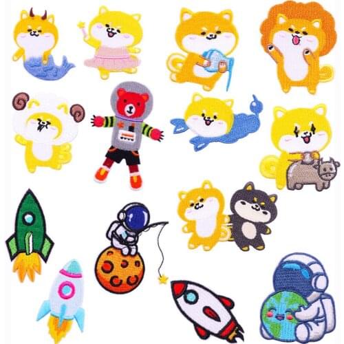 Pulaqi Cartoon Animal Applique Embroidered Patches For Clothing Diy Spaceman Striped Badge Patches For Clothes Custom Patch