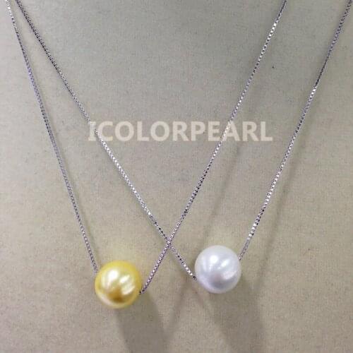 WEICOLOR Lovely 12mm Round Shell Pearl Pendant With 16/18" Sterling Silver Chain.Contact For Different Colors