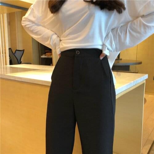 Women Trendy Pants High Waist Korean Style Leisure Long Trousers Pockets Zipper Loose Soft Ladies Simple Elegant Pants