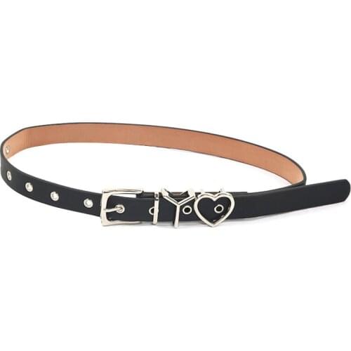 Women Fashion punk style metal LOVE heart pin buckle belt female PU leather waist strap Jeans trouser Pant waistband accessory