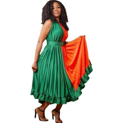 2021 African Print Pleated Dresses For Women Long Maxi Dress Patchwork African Clothes Africa Clothing Christmas Robe