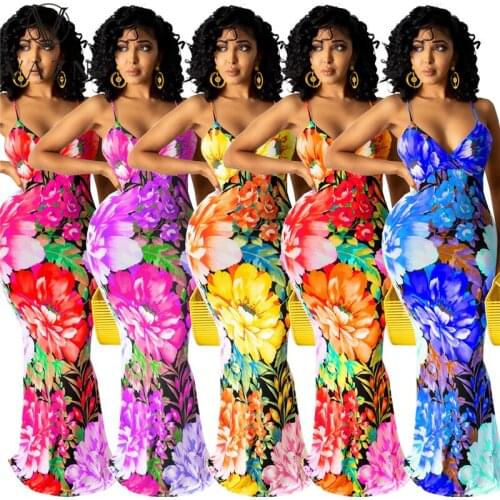 VAZN New 2021 Sunshine Print Chic Sleeveless Strapless Ladies Slim Elegant Female Dress Women Female Dress Sexy Maxi Beach Dress
