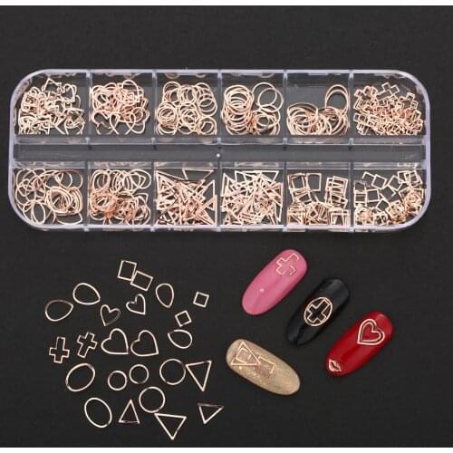 1Box 3D Rose Gold Rivet Nails Decorations Arrow Circle Round Square Beads DIY Beauty Manicure Nail Art Decors