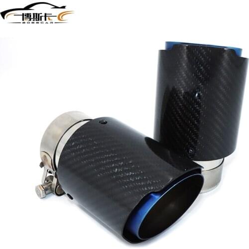 1pcs exhaust pipe modified carbon fiber twill bright material exhaust tail throat 304 roasted blue 170mm length tail mouth DZ012