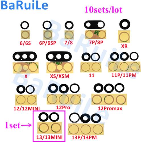 BaRuiLe 10set Rear Back Camera Lens For iPhone 7 8 Plus X XS max XR 11 Pro Glass Cover with 3M Sticker Adhesive Replacement Part