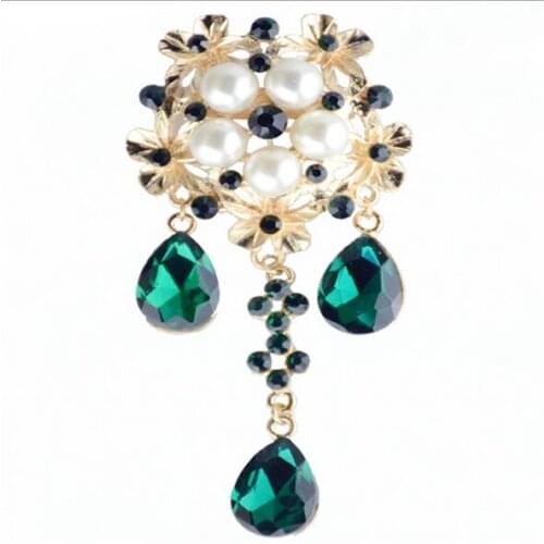 10Pcs 4.5x9.5cm New creative womens wedding party diamond alloy corsage color glass pendant brooch needle clothing accessories