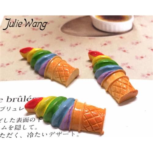 Julie Wang 10PCS Resin Flatback Ice Cream Slime Charms Artificial Food Pendant Jewelry Making Accessory Table Decoration Props