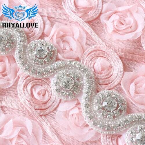 10 yards) Wholesale bridal S shape beaded applique silver clear crystal rhinestone trim iron on for wedding dress garment sash