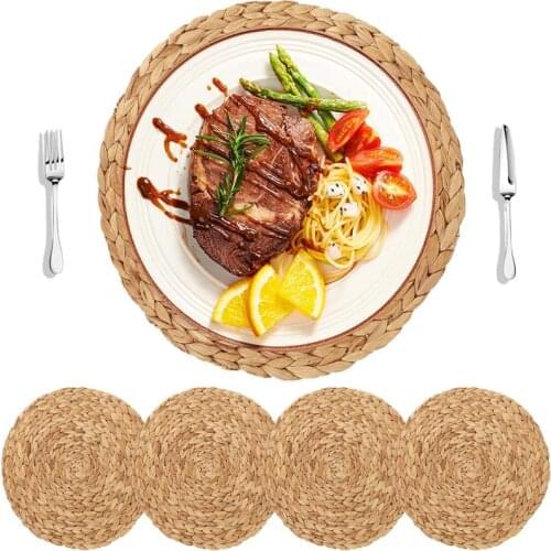 4Pcs Natural Water Gourd Woven Placemat Heat Resistant Non-Slip Weave Placemats Round Woven Rattan Table Mat Pad Table Decor