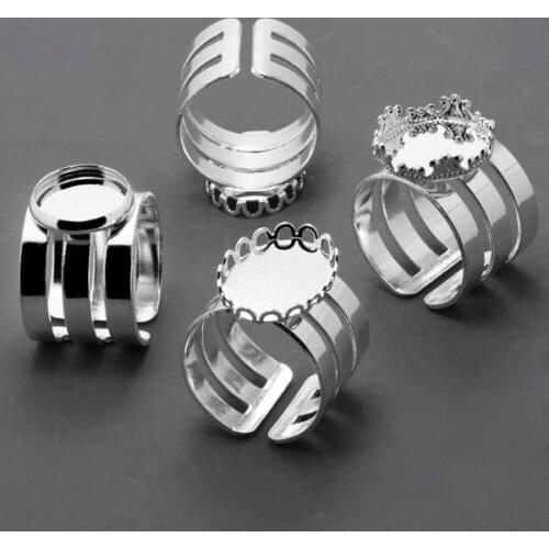 6pcs Silver Plated Ring Setting w/Inner 12/13*18/15mm Tray for Glass Cabochon Punk Silver Ring Bezel/Blank