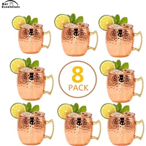 8 PCS 550ml Copper Plated Barrel Hammered Moscow Mule Mug Coffee Cup Beer Cup Set of 8