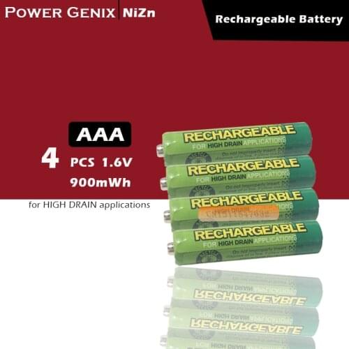 Freeshipping 4Pcs/lot NiZn 1.6V AAA 900mWh Rechargeable Powergenix more than 1.5v Battery High Voltage For High Drain Usage