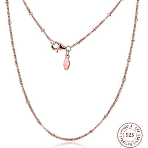 Authentic 925 Sterling Silver Necklaces Beaded Women Long Adjust Chain Pendant Necklace Silver Jewelry collier femme argent