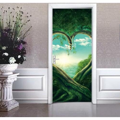 Bamboo forest door stickers creative decorative painting bedroom decoration wall stickers living room wallpaper stickers