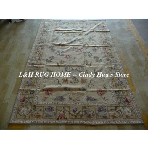 Free shipping 10K 5'x8' room carpets needlepoint woolen rugs with flowers design handmade carpets