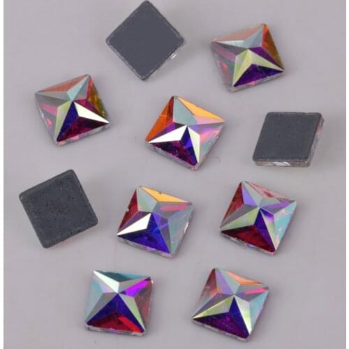Lead Free High Quality 6mm Crystal AB New Square Flat Back Hotfix Rhinestones / Iron On Flat Back Crystals