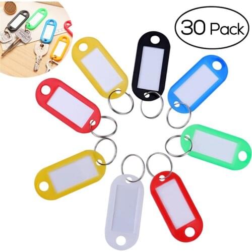 30pcs Multi-color Plastic Keychain Key Fobs Luggage ID Tags Labels Key Rings With Name Cards Key Chain Keyring (Random Color)