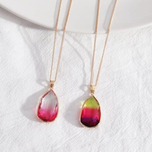 Waterdrop Facet Colorful Glass Pendant Necklaces Geometric Charms 50cm Gold Chain Accessories Body Jewelry