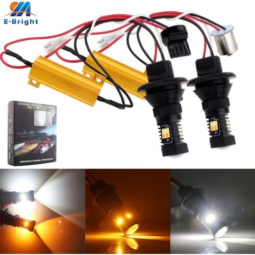 DC12V 3030 16 Smd 1156 P21W BAU15S PY21W 3156 P27W 7440 Led Bulb White&Amber Dual Color Switchback Turn Signal Light