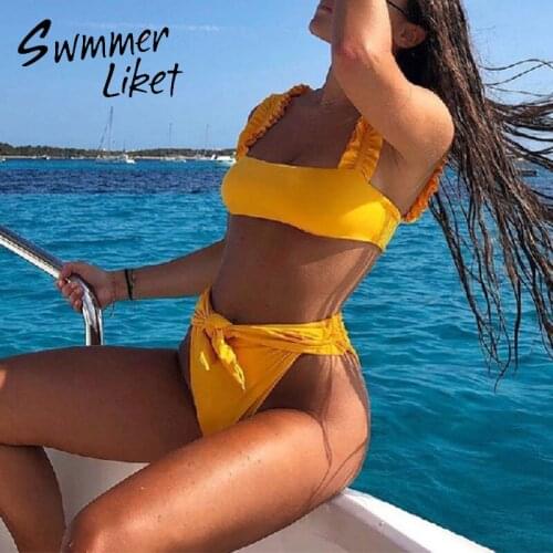 Plus size bikini set Sexy summer bathers Ruffled swimwear women High waist bathing suit woman swimsuit female 2020 Knot biquini