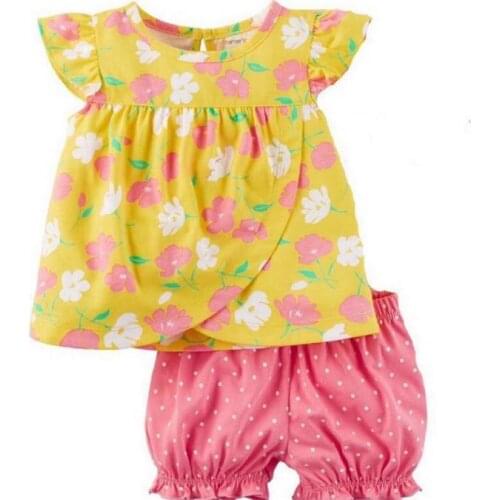 Hot sell 100% Cotton Sleepwear Girls Pajamas Sets Girls' Clothes Suit Summer Short Sleeve T-Shirts Tops Short Pant Set 2-7years