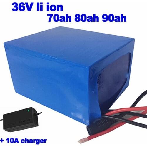 GTK 36v 70ah 80ah 90ah Li ion lithium battery pack bateria de lipo for electric engine light solar forklift LED + 10A charger